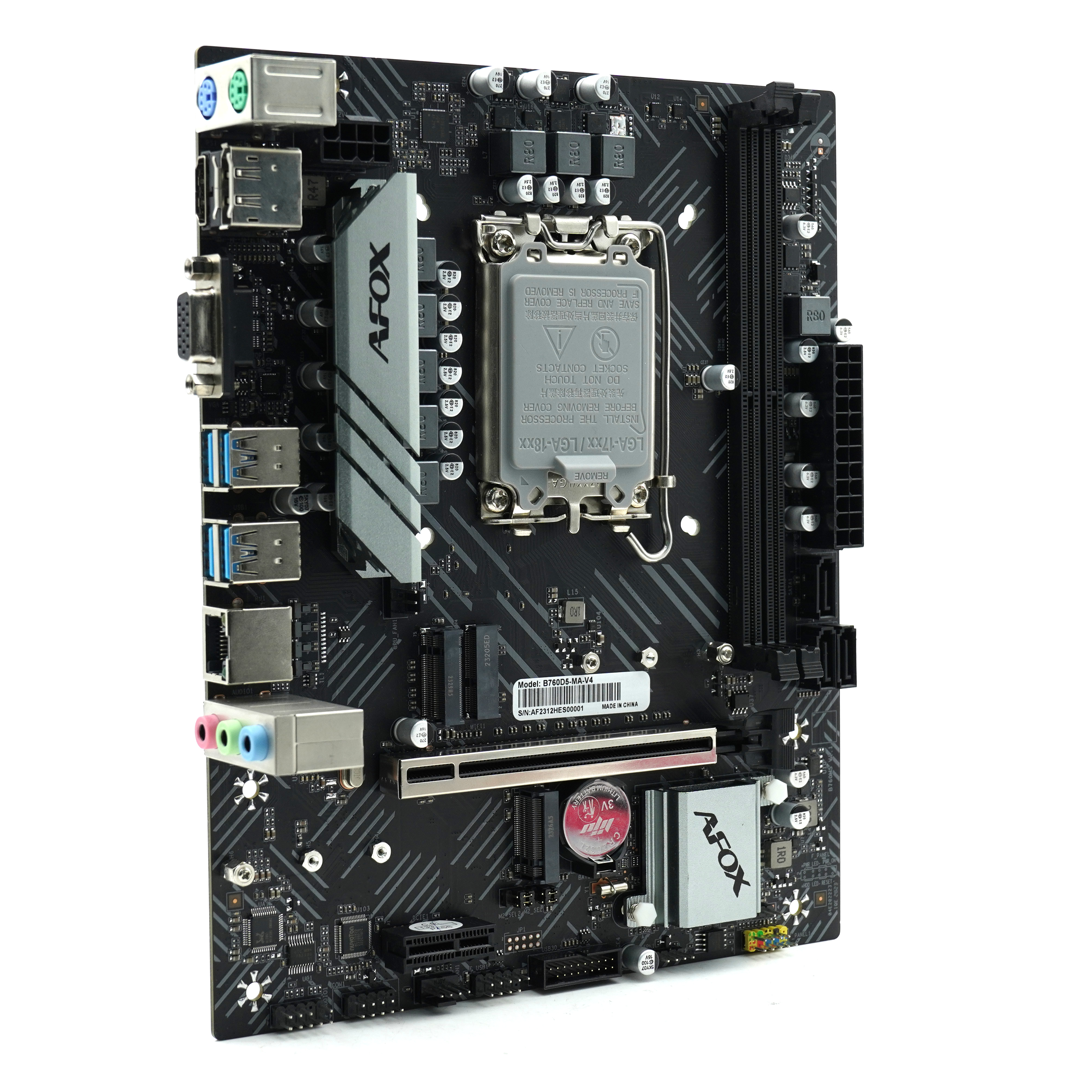 

Материнская плата mATX Afox B760D4-MA5-V2 (LGA1700, B760, 2*DDR4 (3600), PCIe, 2*M.2, 3*SATA 6G, HDMI, DP, VGA, 4*USB 3.0), B760D4-MA5-V2