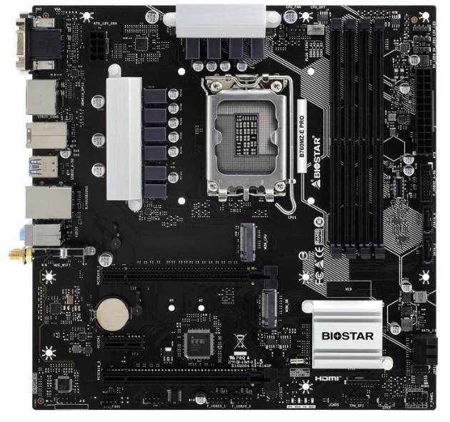 

Материнская плата mATX Biostar B760MZ-E PRO (LGA1700, B760, 4*DDR5, PCIe, 3*M.2, 4*SATA, 2*USB 2.0, 3*USB 3.2, HDMI, DP), B760MZ-E PRO