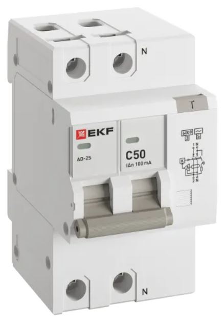 

Автомат дифференциальный EKF DA2-6-50-100S-pro АД-2 2Р (S) 50А характеристика C 100мА тип АС электронный селективный 6кА PROXIMA, DA2-6-50-100S-pro