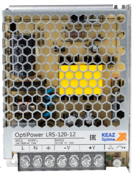Изображение товара КЭАЗ OptiPower LRS — 12 В 120 Вт, 10 А, импульсный БП