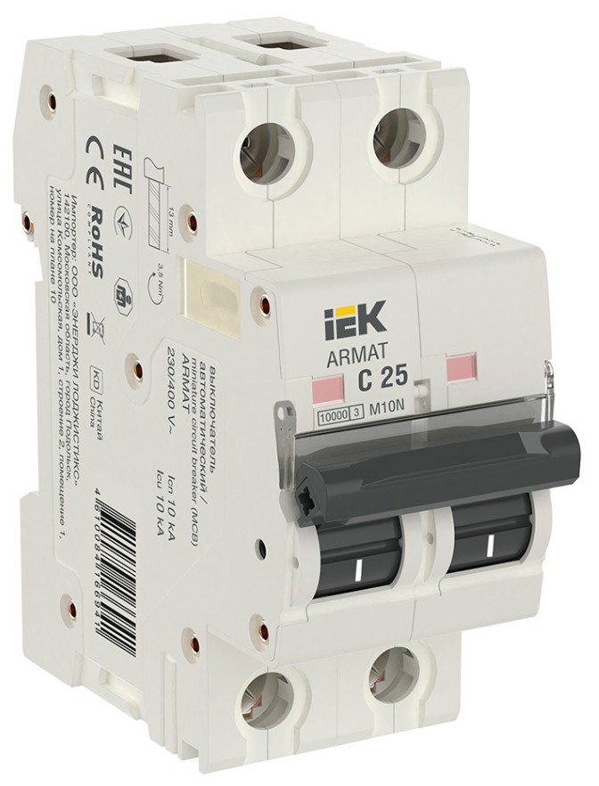 

Автоматический выключатель IEK AR-M10N-2-C025 ARMAT M10N 2P C 25А, AR-M10N-2-C025
