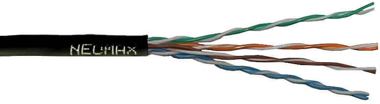 

Кабель витая пара U/UTP 5e кат. 4 пары Neomax NM10031 24AWG(0.51 мм), медь, одножильный (solid), внешний, PE, чёрный, уп/305м, NM10031