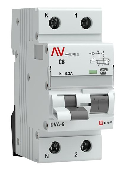 

Автомат дифференциальный EKF rcbo6-1pn-6C-300-a-av DVA-6 1P+N 6А (C) 300мА (A) 6кА AVERES, rcbo6-1pn-6C-300-a-av
