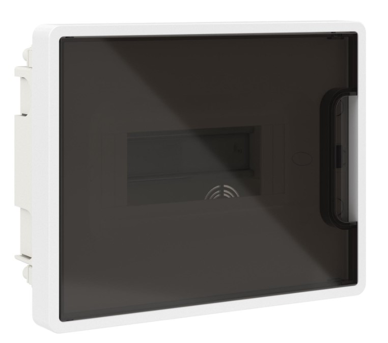 

Щит распределительный встраиваемый DKC F08B1WD 8 мод FRAME, белый, с тонированной дверцей, с 2 шинами PEN на 6 и 8 отв., F08B1WD