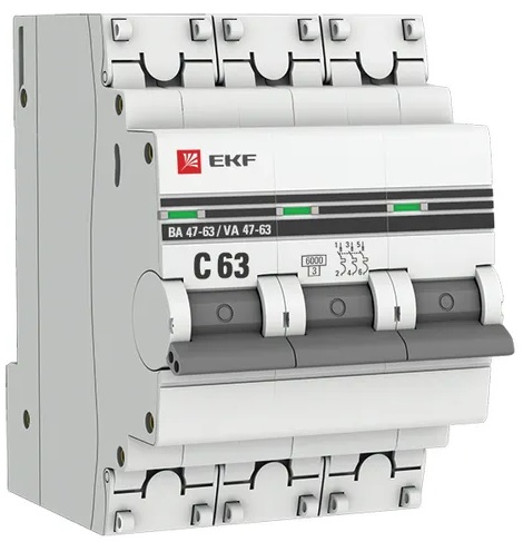 

Автоматический выключатель EKF mcb4763-6-3-63C-pro 3P 63А (C) 6кА ВА 47-63, mcb4763-6-3-63C-pro