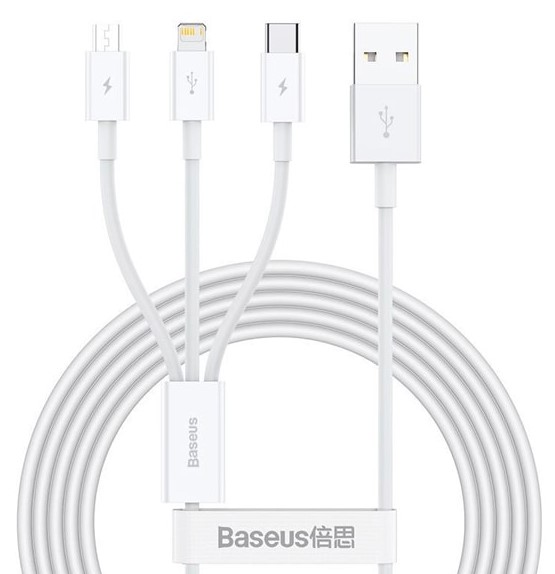 

Кабель Baseus Superior Series P10320105221-00 USB to M+L+C 3.5A 1m Stellar White, Superior Series