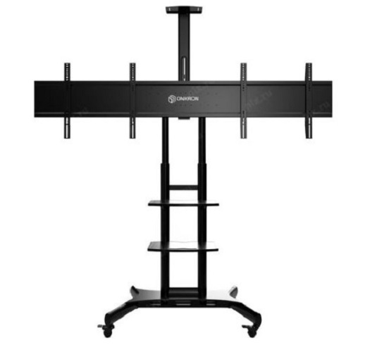 

TS1881DVB Мобильная стойка ONKRON на 2 ТВ/ 40-65" от 200х200 до 800х500, 2 полки, макс нагр 2х45,5кг, высота 1350-1650мм, черная, TS1881DVB