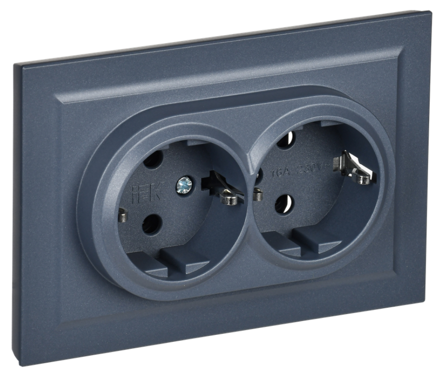 

Розетка двухместная с заземлением в сборе IEK BR-R24-16-K35-F BRITE с защитными шторками 16А РСш12-3-БрМ Маренго, BR-R24-16-K35-F