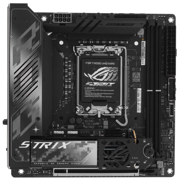 

Материнская плата mini-ITX ASUS ROG STRIX Z890-I GAMING WIFI (LGA1851, Z890, 2*DDR5, PCIe, 2*M.2, 2*SATA, WiFi, BT, 2*USB 2.0, 2*Thunderbolt, HDMI), ROG STRIX Z890-I GAMING WIFI