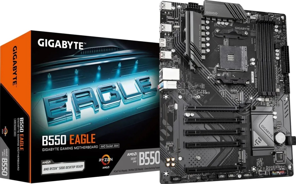 

Материнская плата ATX GIGABYTE B550 EAGLE (AM4, AMD B550, 4*DDR4 (3200), PCIe, 2*M.2, 4*SATA RAID, 4*USB 2.0, 2*USB 3.0, DVI, HDMI), B550 EAGLE