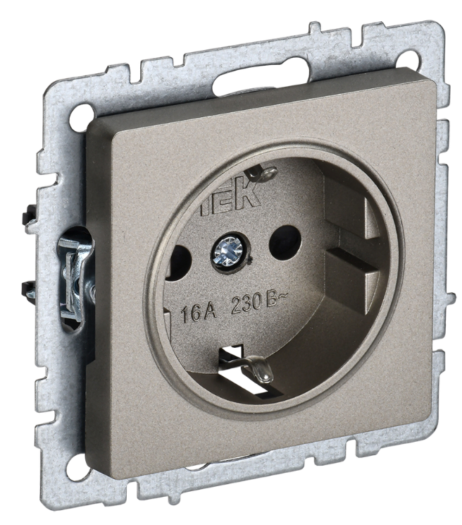 

Розетка с заземлением IEK BR-R14-16-K37 BRITE с защитными шторками 16А РС14-1-0-БрШ Шампань, BR-R14-16-K37