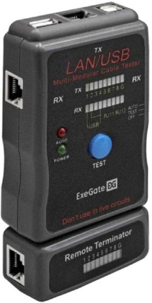 

Тестер Exegate EX-T5448 EX293160RUS сетевой для RJ-45/RJ-11/RJ-12/USB, EX-T5448