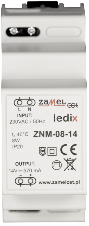 

Блок питания Zamel ZNM-08-14 LED 14V DC 8W на DIN-рейку, ZNM-08-14