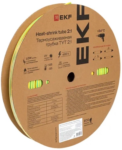 

Термоусаживаемая трубка EKF tut-6-yg ТУТ нг 6/3 жел-зел рулон, tut-6-yg