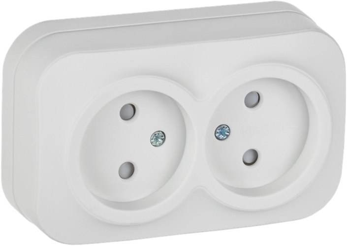

Розетка двухместная без заземления IEK ERH23-K01M-10 GLORY для открытой установки с защитными шторками 10А РСш22-2-ХБм белый матовый, ERH23-K01M-10