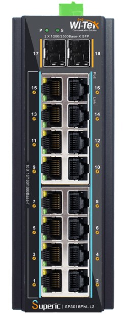 

Коммутатор управляемый Wi-Tek SP3018FM-L2 промышленный L2, PoE, 16GE+2SFP 2,5Gb, SP3018FM-L2