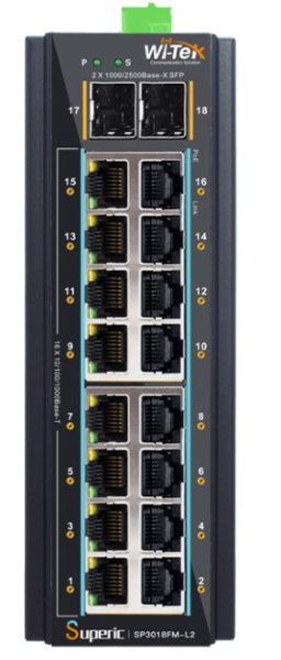 Изображение товара Коммутатор Wi-Tek SP3018FM-L2 на DIN-рейку управляемый Layer 2