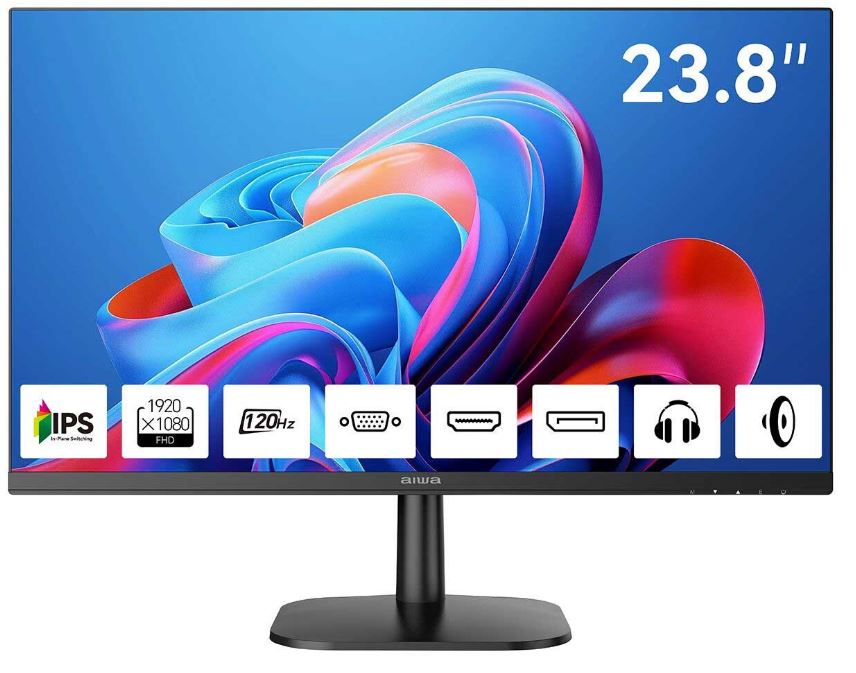 

Монитор 23,8" AIWA MF2410 1920x1080, 16:9, IPS, 300 cd/m, 1000:1, 4 ms, 178°/178°, 120Hz, HDMI, VGA, DP, Spk, Black, MF2410