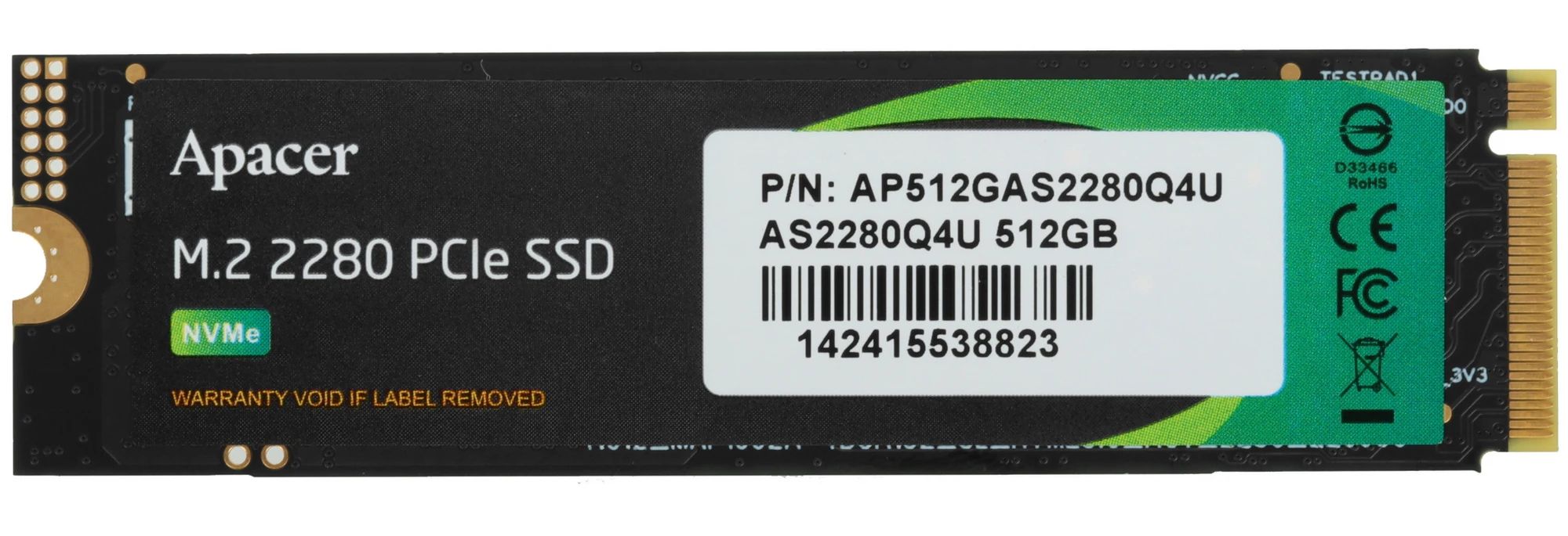 

Накопитель SSD M.2 2280 Apacer AP512GAS2280Q4U-1 AS2280Q4 512GB PCIe Gen4x4 with NVMe 3D TLC 7000/3000MB/s IOPS 450K/750K MTBF 1.6M 350 TBW RTL, AP512GAS2280Q4U-1