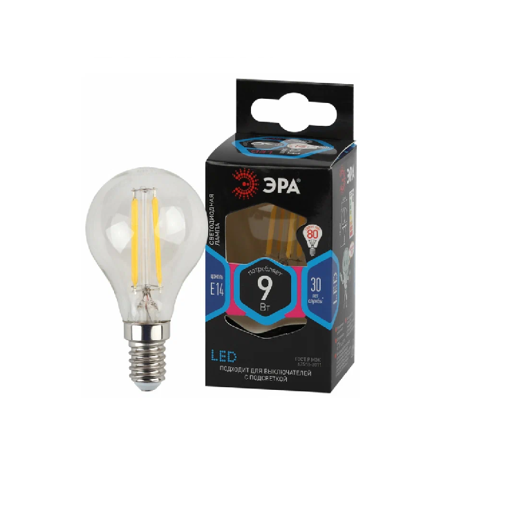 

Лампа светодиодная ЭРА Б0047026 F-LED P45-9w-840-E14 (филамент, шар, 9Вт, нейтр, E14), Б0047026