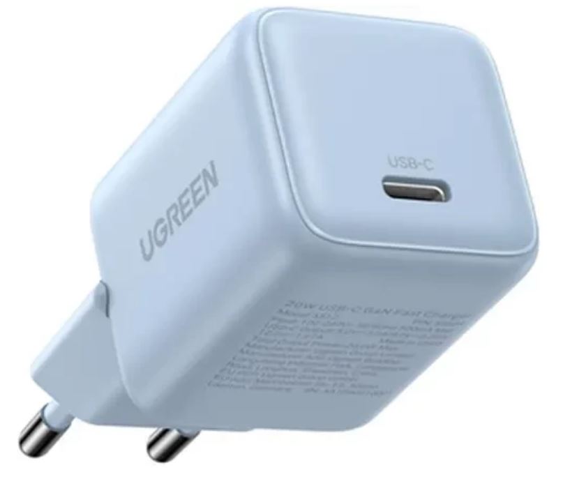 

Зарядное устройство сетевое UGREEN X512 55555_ mini 20W USB-C GaN Fast Charger EU. цвет: голубой, X512