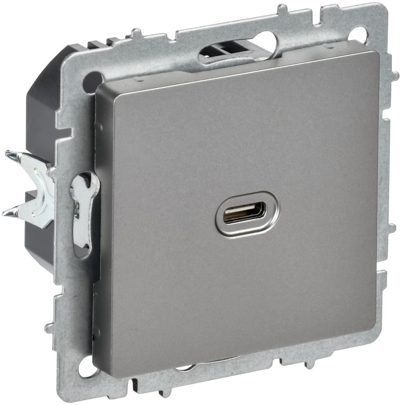 

Розетка USB IEK BR-U13-065-K46 BRITE Type C 65Вт высокоскоростная зарядка РЮ12-1-БрС сталь, BR-U13-065-K46