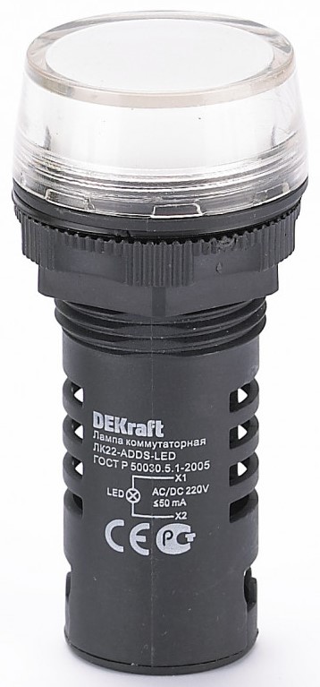 

Лампа DEKraft 25121DEK ЛK-22 LED коммутаторная ADDS D=22мм 220В AC/DC белая, 25121DEK