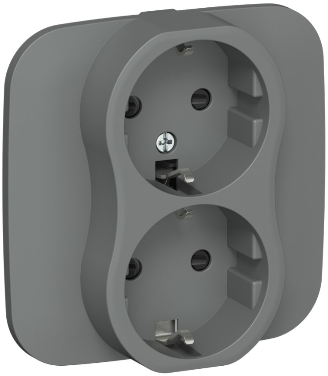 

Розетка двухместная с заземлением IEK FI-R24A-16-1-K80 FLITE с защитными шторками безвинтовое крепление 16А РСш12-1-А-ФлМА мокрый асфальт, FI-R24A-16-1-K80