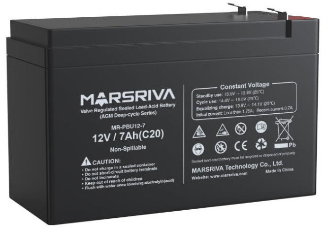 

Батарея Marsriva MR-PBU12-7 герметичная свинцово-кислотная, 12B/7Ач, MR-PBU12-7