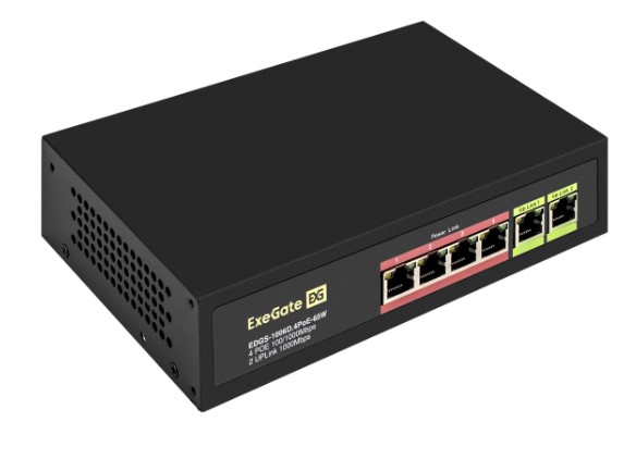 

Коммутатор неуправляемый Exegate EDGS-1006D.4PoE-65W EX299022RUS 6-портовый гигабитный UTP 10/100/1000 Base-T: 4*IEEE 802.3af (PoE) 15,4W, 2*RJ45, EDGS-1006D.4PoE-65W