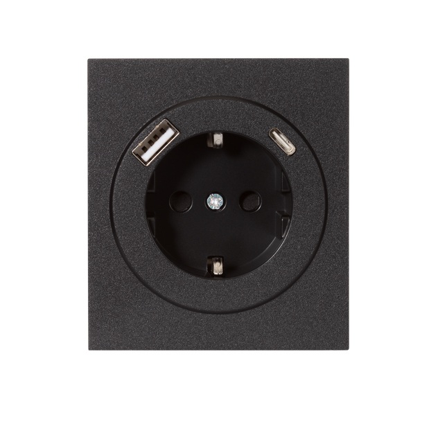 

Розетка с заземлением с 2 USB KRANZ KR-78-0704-5 MIELE STRONG с/у з/ш 16А A+C быстрой зарядки 5В/3А антрацит, KR-78-0704-5