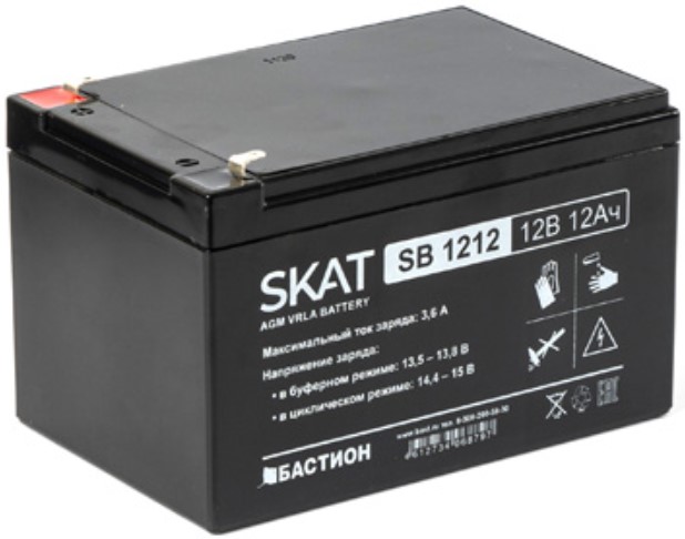 

Аккумулятор Бастион SKAT SB 1212 свинцово-кислотный тип AGM 12V 12Ач Iзар.3,6 А, ножевые клеммы, SKAT SB 1212