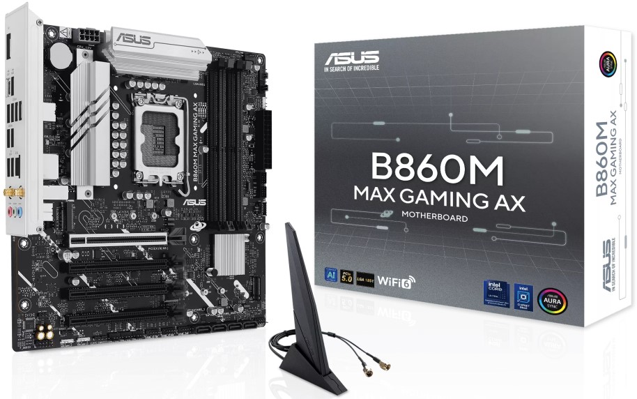 

Материнская плата mATX ASUS B860M MAX GAMING AX (LGA1851, 4*DDR5, PCIe, 3*M.2, 4*SATA, WiFi, BT, 4*USB 2.0, USB Type-C, DP), B860M MAX GAMING AX