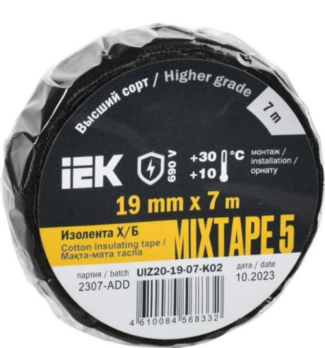 Изображение товара Изолента MIXTAPE 5 хлопчатобумажная 7 м черная для электромонтажных работ