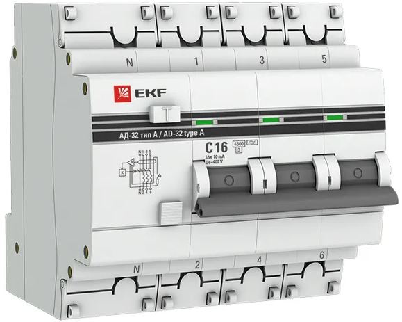 Изображение товара Дифференциальный автомат EKF DA32-16-10-4P-a-pro 400 В 16 А 4П C