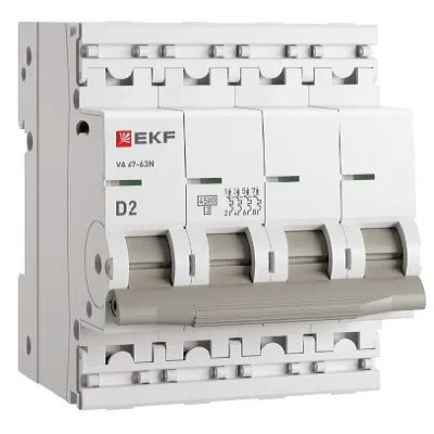 Изображение товара Автоматический выключатель EKF M634402D серия PROxima 4 полюса IP20 2А 400В