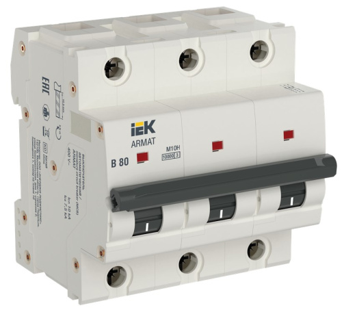 Изображение товара Автоматический выключатель IEK AR-M10H-3-B080 80А 400В модульный Тепловой электромагнитный