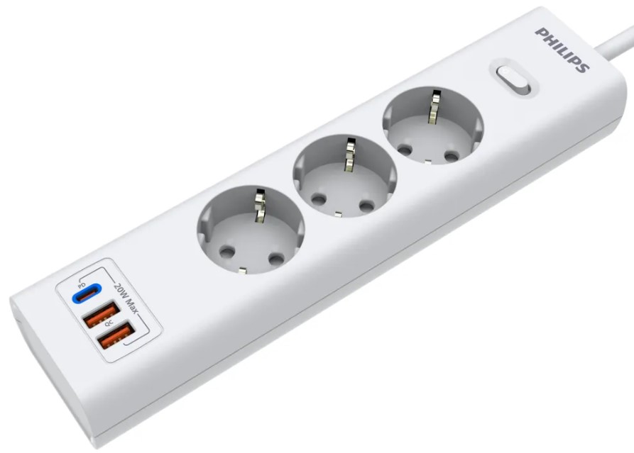 

Сетевой фильтр Philips CHP4336WA/51 3 Розетки с USB PD/QC3.0 (5/9/12В) 20Вт кабель - 2M белый, CHP4336WA/51