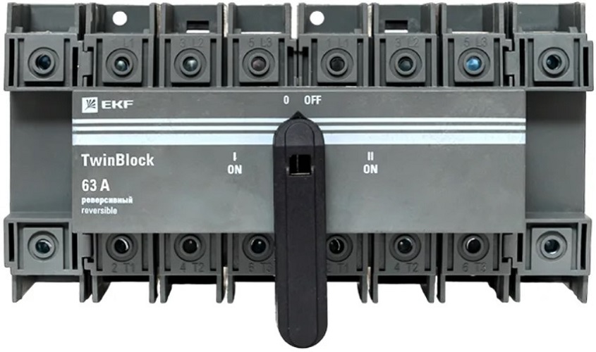 

Рубильник EKF tb-s-63-4p-rev 63A 4P реверсивный c рукояткой для прямой установки TwinBlock, tb-s-63-4p-rev