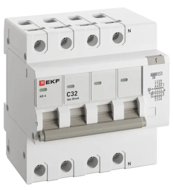 

Автомат дифференциальный EKF DA4-6-32-30-pro АД-4 4P 32А характеристика C 30мА тип АС электронный 6кА PROXIMA, DA4-6-32-30-pro