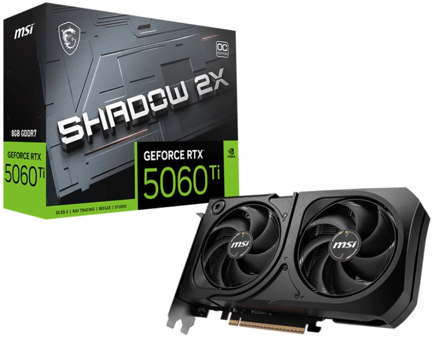 

Видеокарта PCI-E MSI GeForce RTX 5060 TI SHADOW 2X OC PLUS (RTX 5060 Ti 8G SHADOW 2X OC PLUS) 8GB GDDR7 128bit 2602/28000MHz HDMI 3*DP, GeForce RTX 5060 TI SHADOW 2X OC PLUS (RTX 5060 Ti 8G SHADOW 2X OC PLUS)