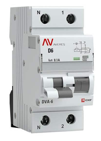

Автомат дифференциальный EKF rcbo6-1pn-6D-100-a-av DVA-6 1P+N 6А (D) 100мА (A) 6кА AVERES, rcbo6-1pn-6D-100-a-av