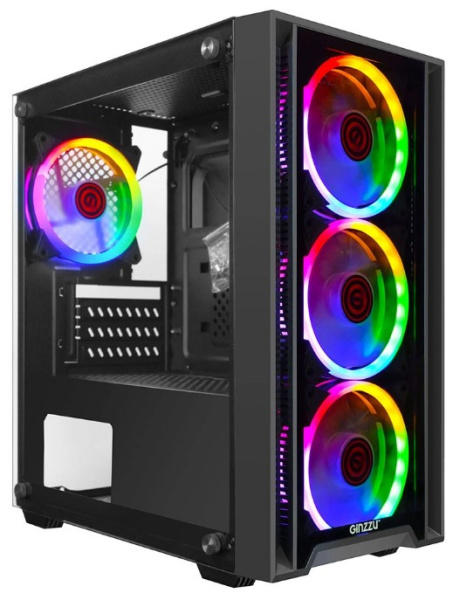 Изображение товара Ginzzu CL610 корпус для ПК мини Tower стекло закаленное вентиляторы подсветка черный