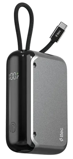 

Аккумулятор внешний портативный TTEC ReCharger 2BB228UG LCD 10.000mAh USB-C and USB-A PD 33W со встроенным кабелем USB-C. Цвет: черный, ReCharger