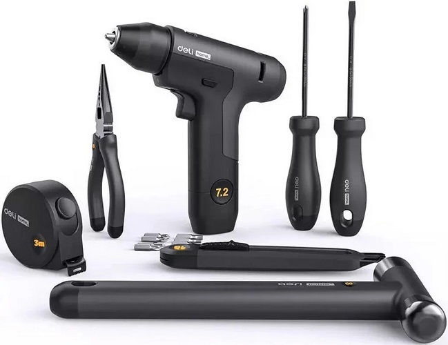 

Набор Deli HT0208 ручного инструмента + шуруповерт "Home Series Black" 8 предметов, HT0208