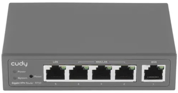 

Маршрутизатор Cudy R700 Gigabit Multi-WAN 1 GbE WAN, 1GbE LAN, 3 Configurable WAN/LAN, Load balancing, Link Backup, Zerotier/Wireguard/, R700