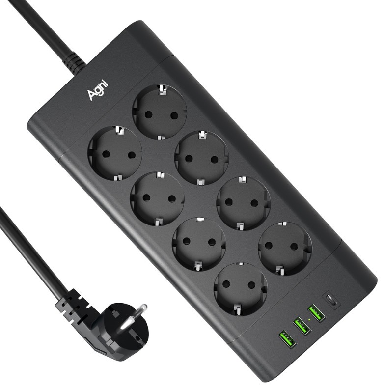 

Сетевой фильтр AGNI TP-FA4U8E-C-5m-black 8 розеток, 16А, 4000Вт, 220-250В, 5 м, 3x1,5mm2, 3*USB, Type-C, черный, TP-FA4U8E-C-5m-black