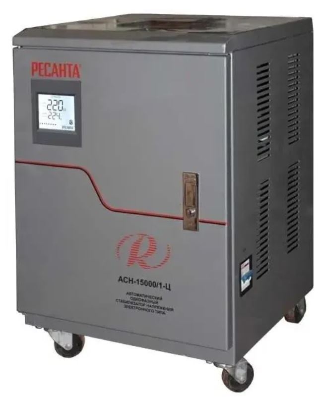 

Стабилизатор Ресанта 63/6/11 АСН-15000/1-Ц мощность 15000 Вт; вх/вых напряжение 140-260 В/202-238 В; точн стабилизации 8%, 63/6/11