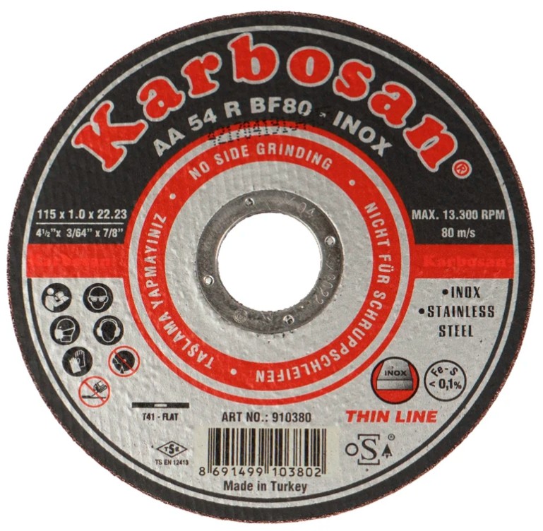 

Диск отрезной ООО САМ KAR-910380-25 Karbosan по нержавеющей стали 115х1х22 INOX 25 шт, KAR-910380-25