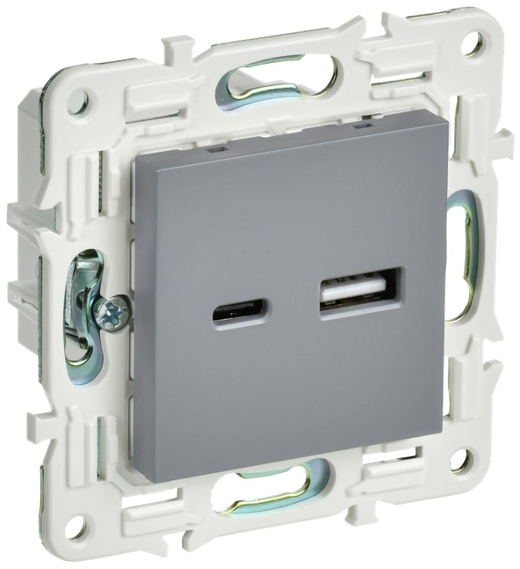 

Розетка USB IEK SK-U22-D31-K03 SKANDY тип A+тип C 3,1А SK-R14Gr серая, SK-U22-D31-K03